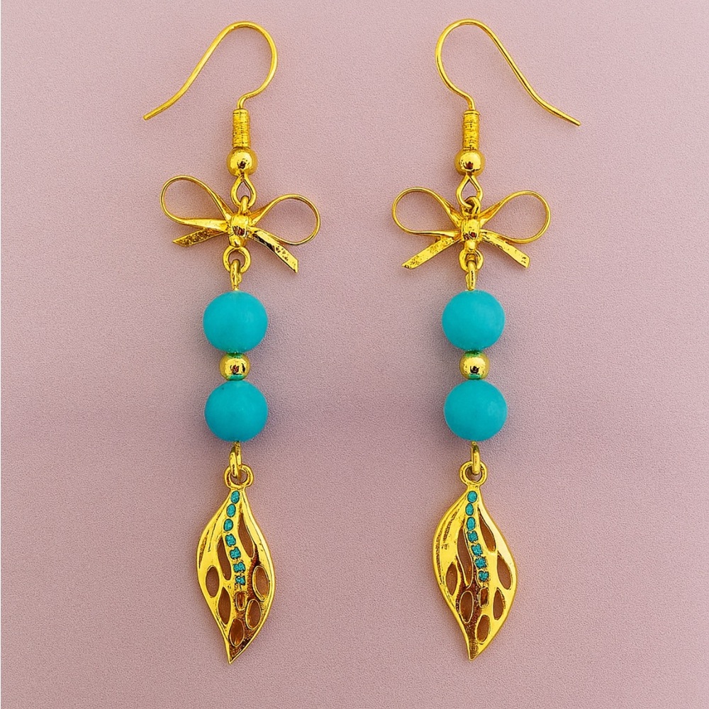 Genuine Turquoise 18K gold-plated brass earrings